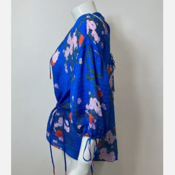 Tanya Taylor Silk Falling Floral Top Blouse Azure Blue NWOT - Picture 7 of 10